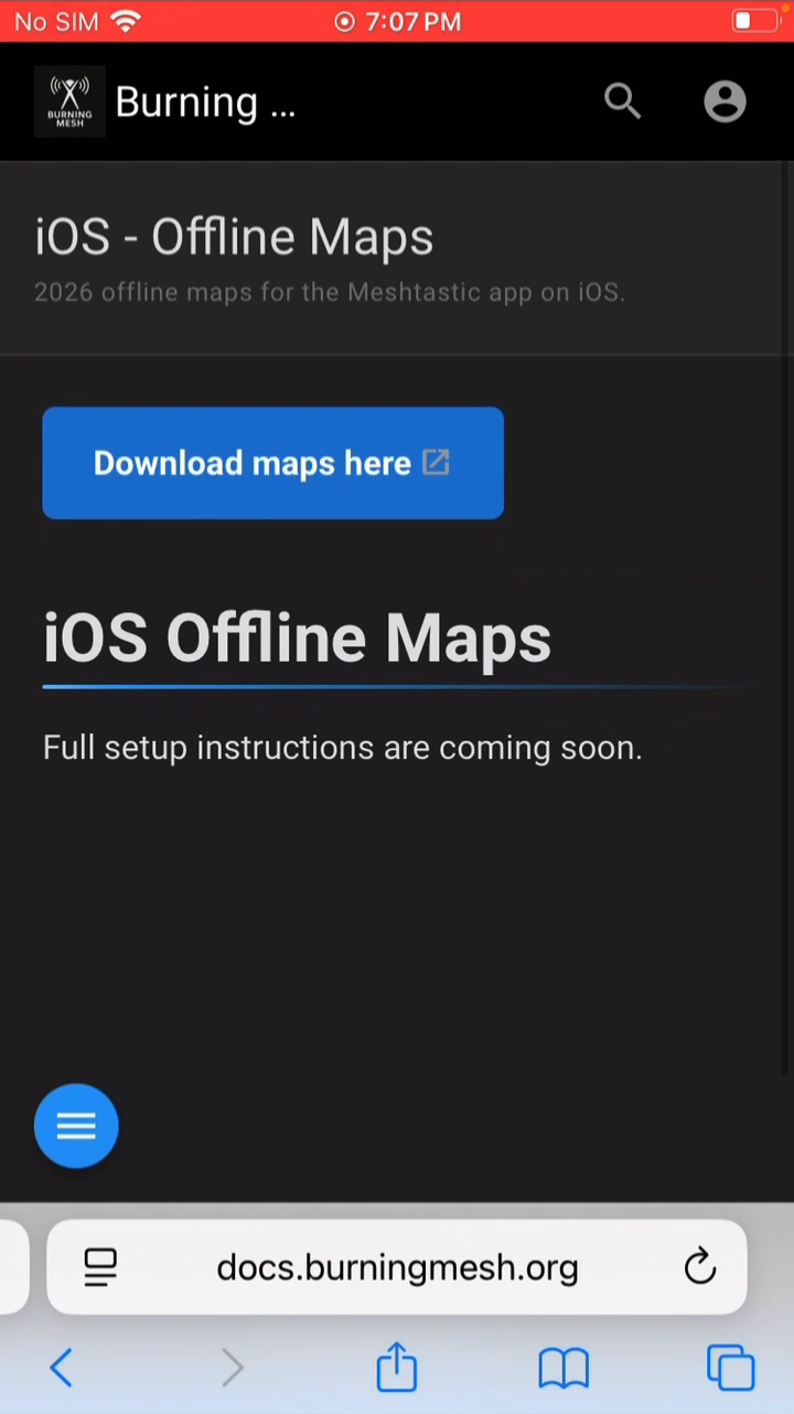 The 2026 iOS Offline Maps page with the Download maps here button