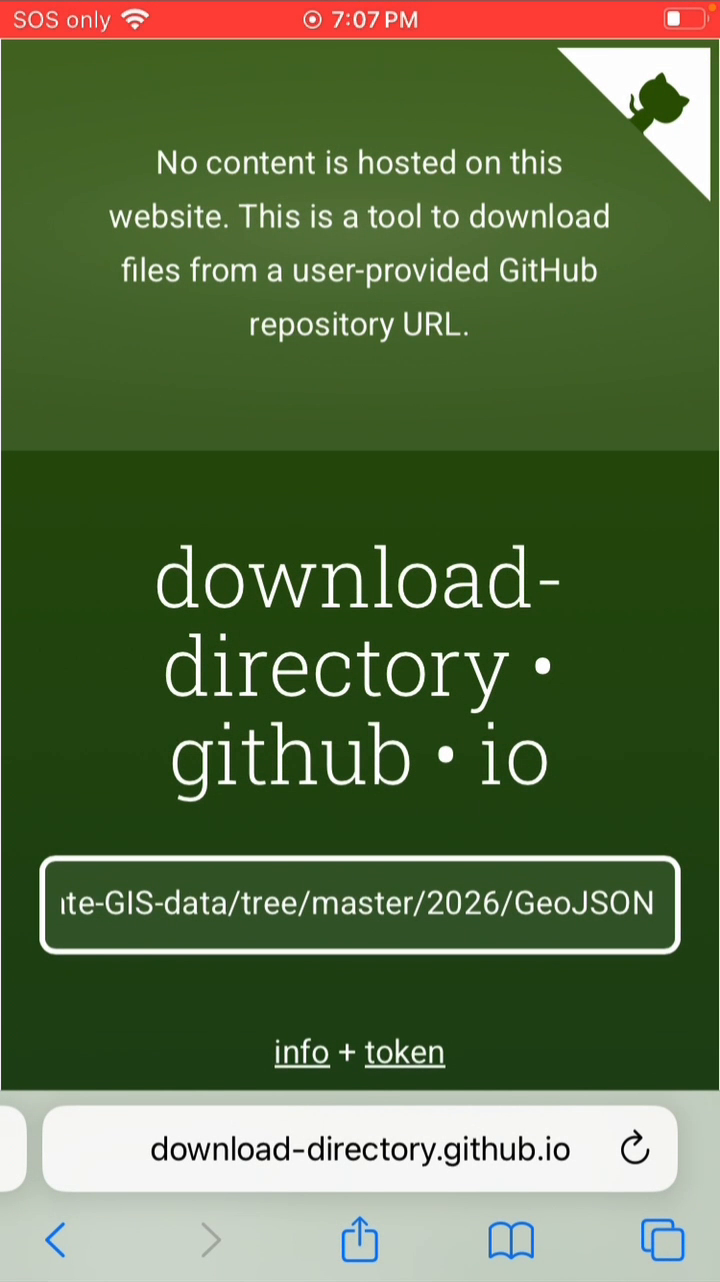 The GeoJSON download page after all nine files have been packaged