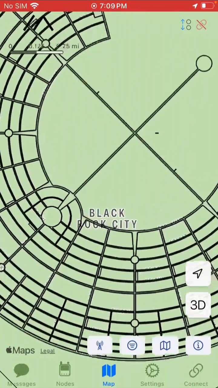 Black Rock City streets displayed from the offline map and GeoJSON overlays