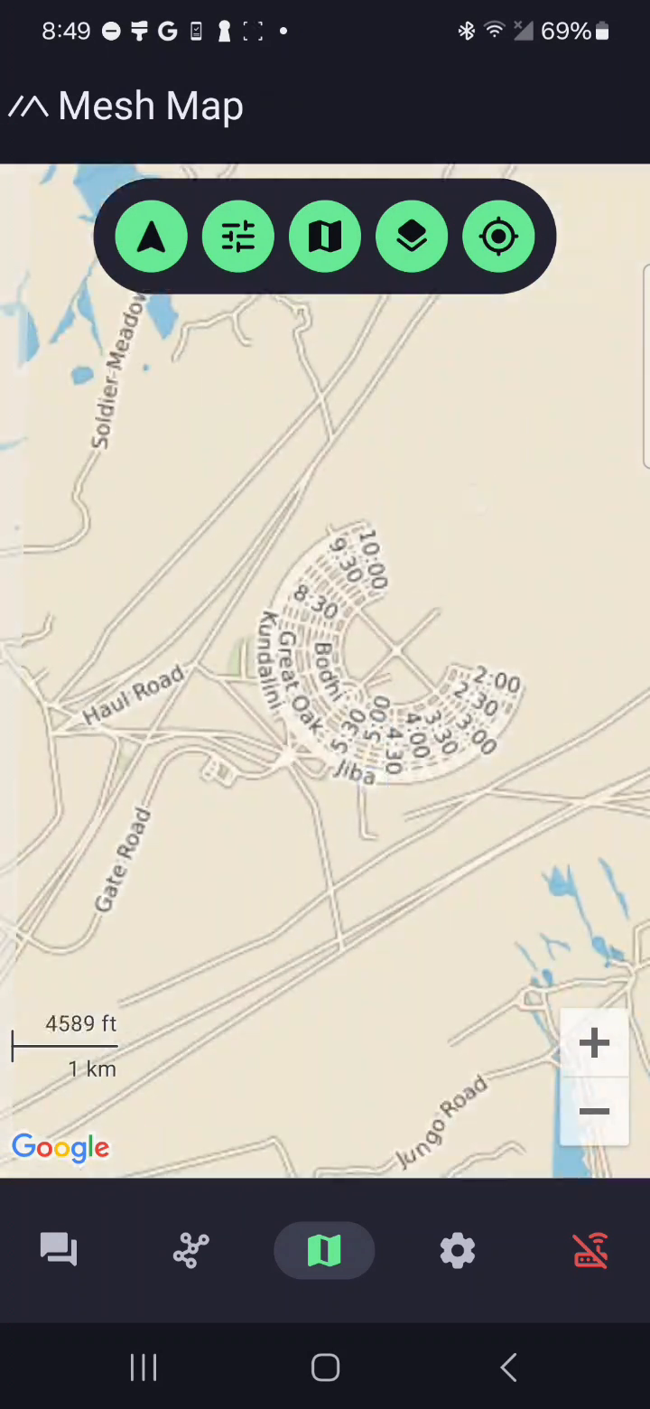 The detailed Black Rock City offline map displayed in Meshtastic